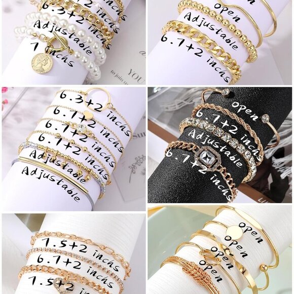 6 PACK 24 PCS Boho Gold Chain Bracelets Set for Women, 14K Gold Plated Multiple - Picture 7 of 7